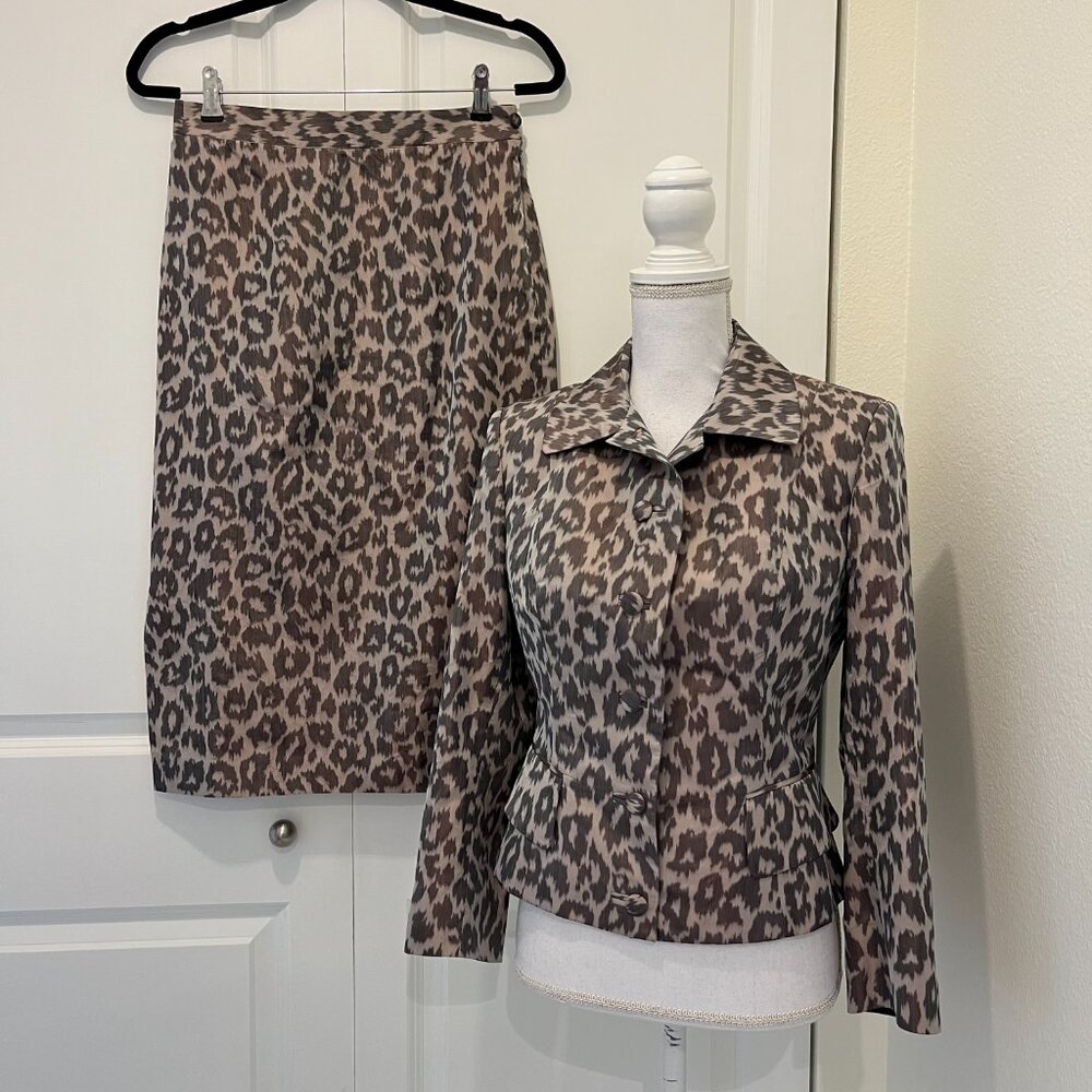 Richard Tyler Couture Animal Print Skirt Suit in 100% SIlk